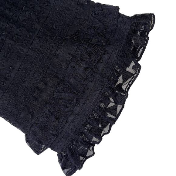 Parker Semi Sheer and Ruffled Black Mini Dress Size Small - Picture 6 of 11